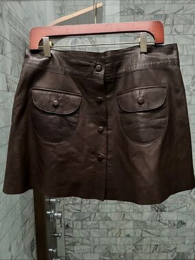 Rue Blanche Brown Leather Mini Skirt, Size 6